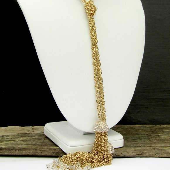 Stella & Ruby Gold Tone Rhinestone Tassel Necklace - Picture 3 of 7